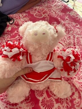 Plush Pink Cheerleader Pig Plush Toy with Red & White Outfit